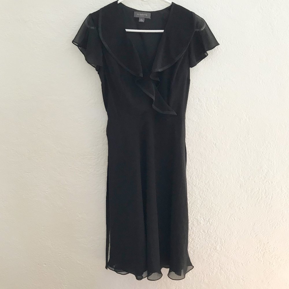 Liz Claiborne Black Ruffle-Front Midi Dress